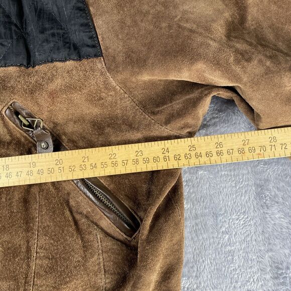 Vtg Pelle Jacket Mens Large Brown Leather Black Patches Retro Classic Biker - Picture 10 of 11